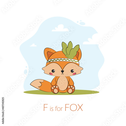 Cute fox charcter cartoon illustration. Woodland animals characters. Nursery kids room wall . Nursery room wall animals posters