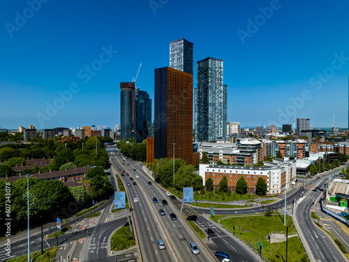 Fotobehang Skyscrapers and Highway in Manchester, England