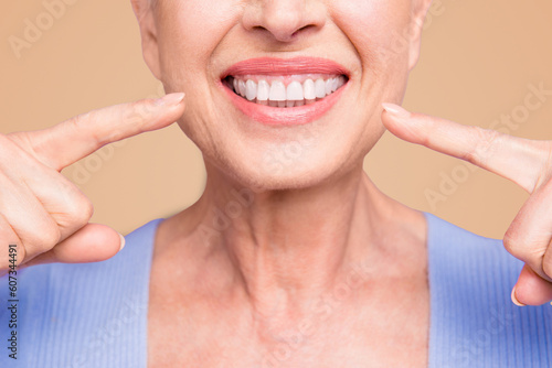 Bild auf Leinwand Concept of having strong healthy straight white perfect teeth at old age