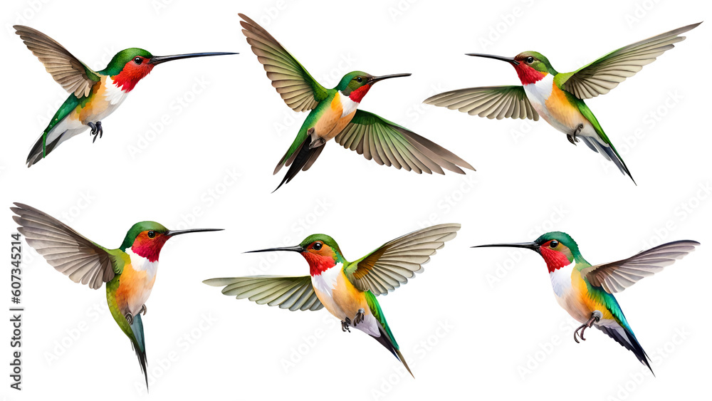 Obraz premium Watercolour set of hummingbird. Generative Ai