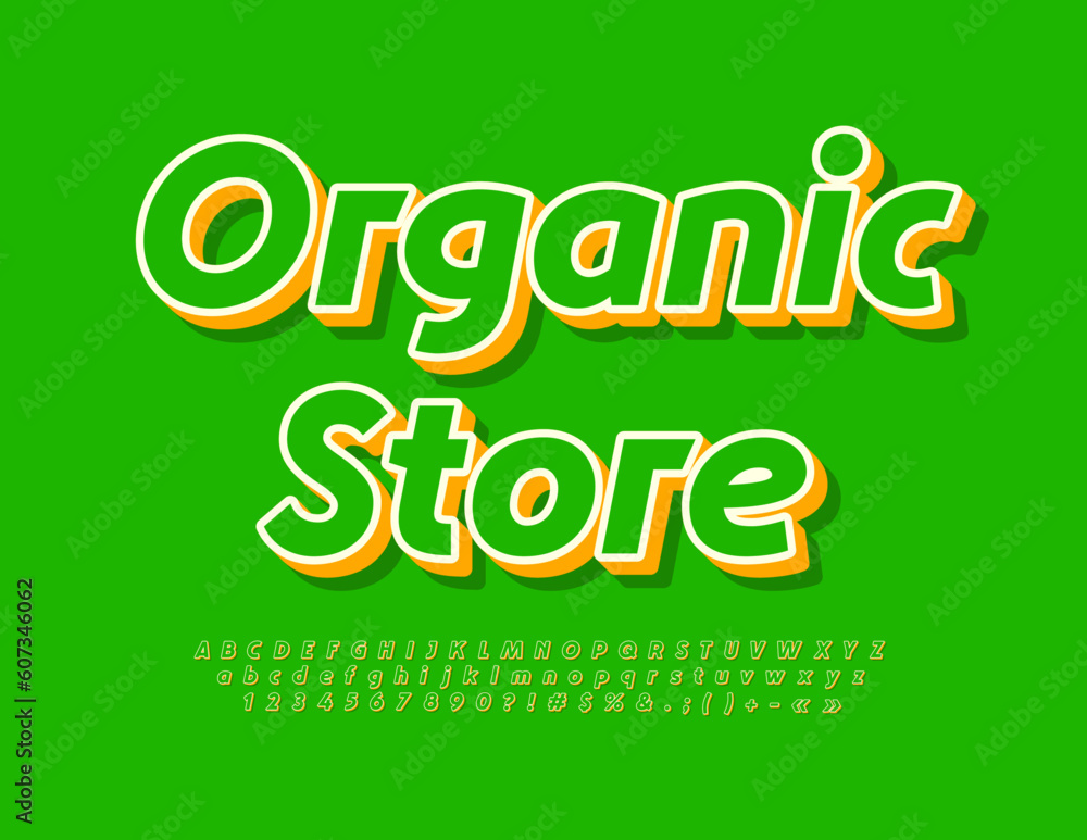 Vector eco Banner Organic Shop. Creative ModernFont. Artistic Alphabet Letters, Numbers and Symbols set. Vector eco Banner Organic Shop. Creative ModernFont. Artistic Alphabet Letters, Numbers and Symbols set.