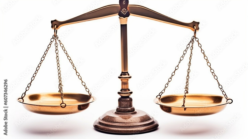 Gold brass balance scale isolated Generative AI Gold brass balance scale isolated Generative AI