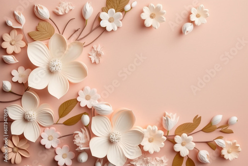 paper сut flowers on a pink background warm color palette composition