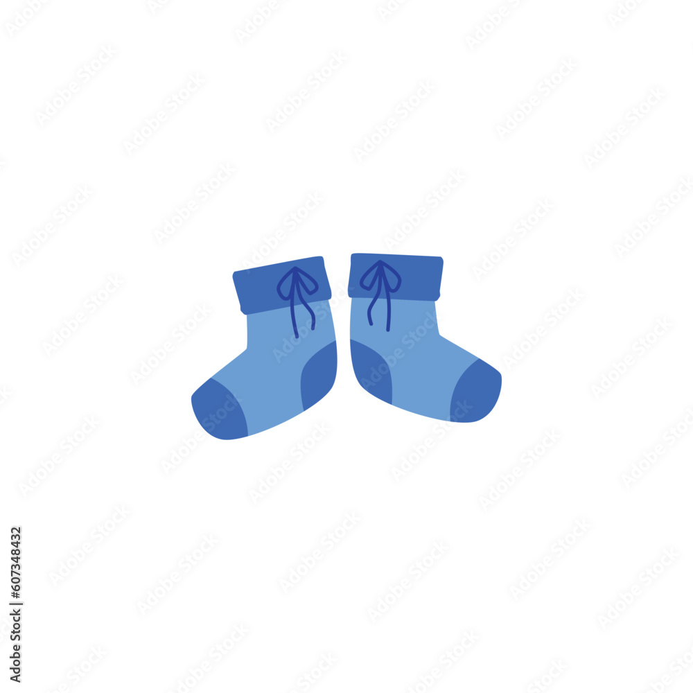 Cute blue little pair of baby socks flat style, vector illustration