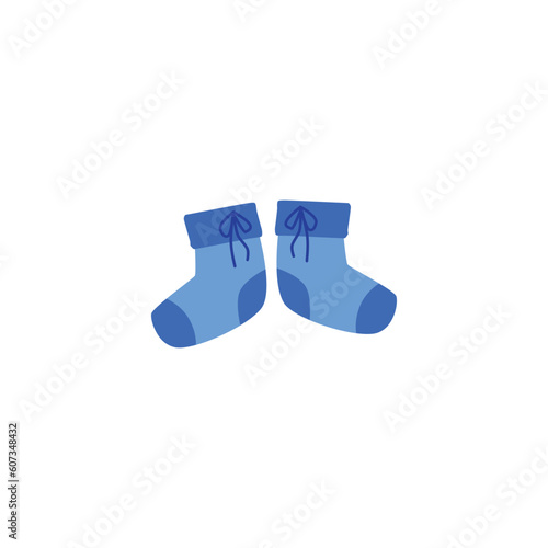Cute blue little pair of baby socks flat style, vector illustration