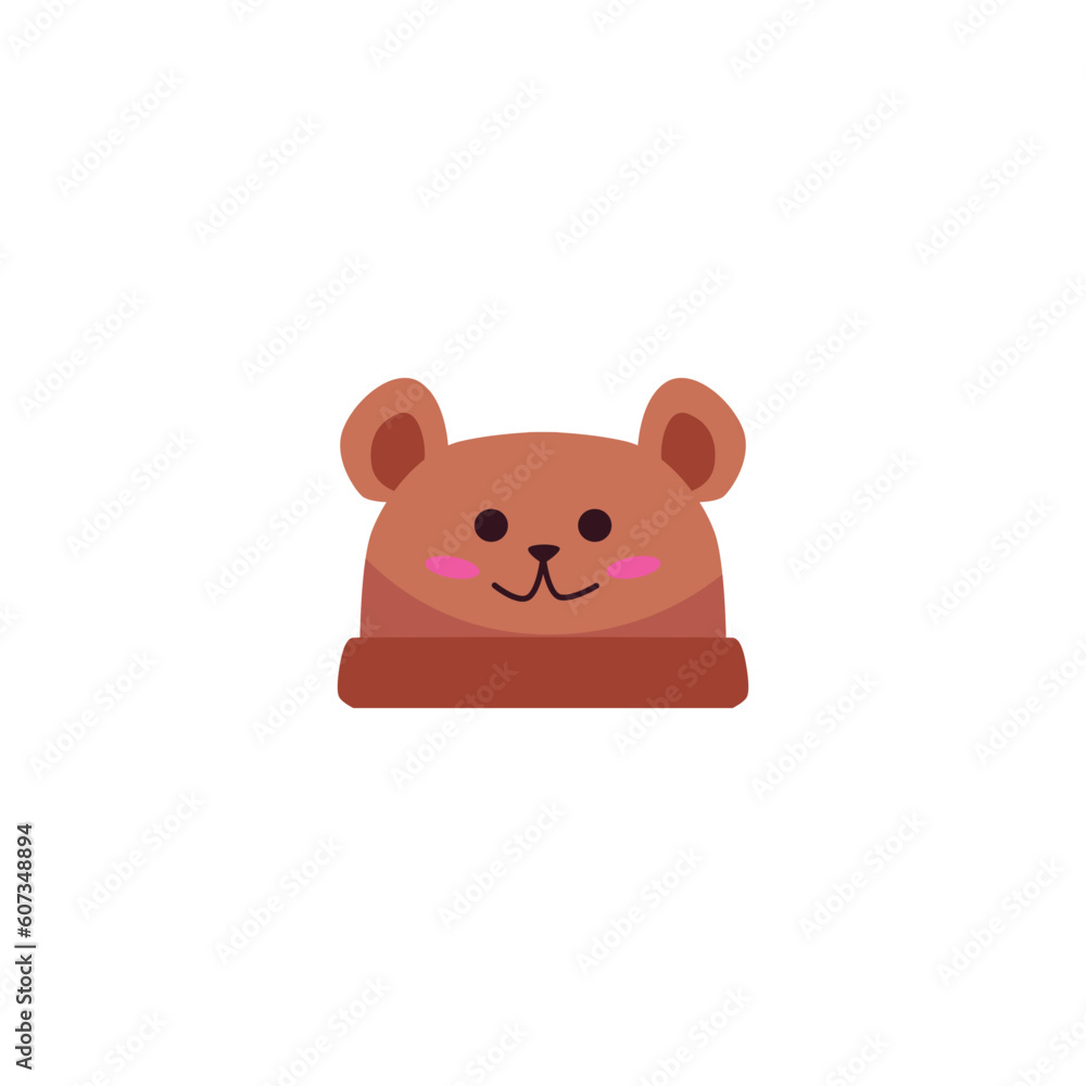 Obraz premium Cute baby hat with bear ears and face, cartoon flat vector illustration isolated on white background.