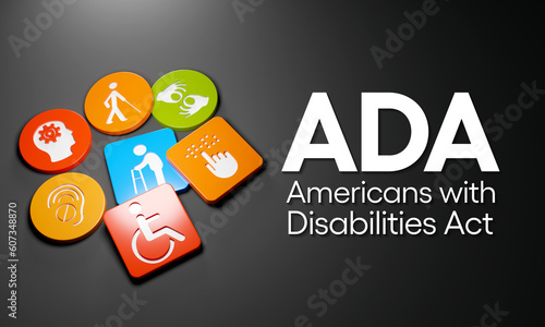 Americans with disability act is observed every year on July 26, ADA is a civil rights law that prohibits discrimination based on disability. 3D Rendering