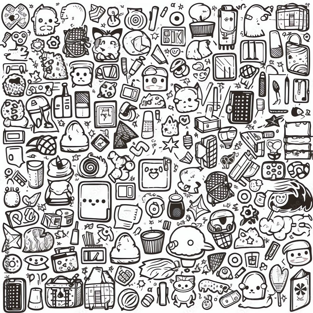 Generative AI Sale and online shopping set of elements, doodle vector illustration Generative AI Sale and online shopping set of elements, doodle vector illustration
