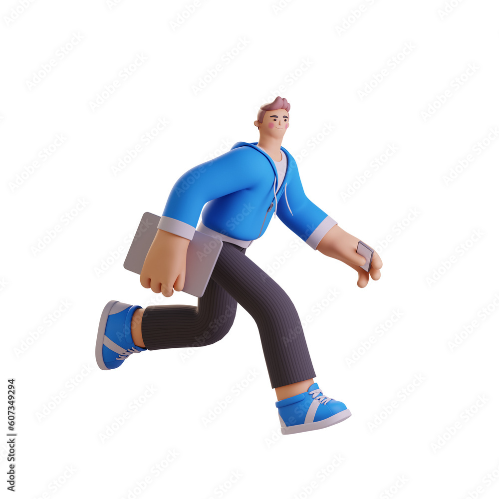 3D Character Illustration Running with the folder
