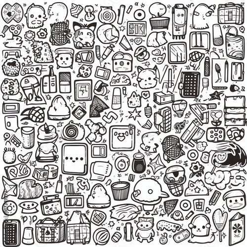 Generative AI Sale and online shopping set of elements  doodle vector illustration