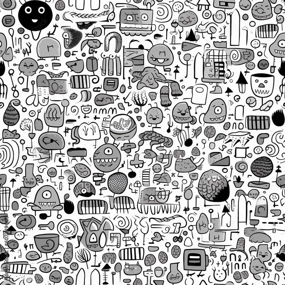 Generative AI Black friday seamless pattern with doodle illustration