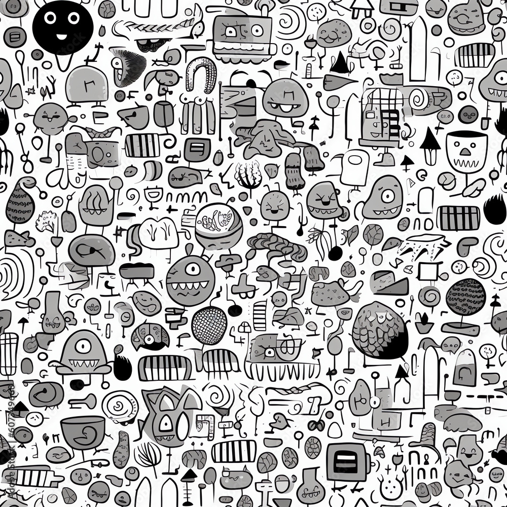 Fototapeta premium Generative AI Black friday seamless pattern with doodle illustration