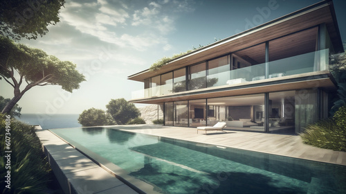 Modern home with sea view. AI generated © Oksana Kumer