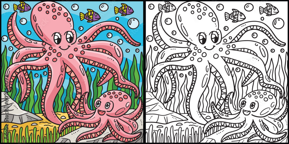 Photo & Art Print Mother Octopus and Baby Octopus llustration, abbydesign photo-art-print-mother-octopus-and-baby-octopus-llustration-abbydesign