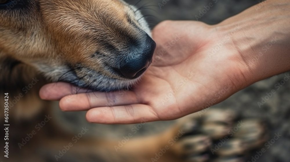 Zärtliche Hundeumarmung: Eine liebevolle Schnauze in der Hand