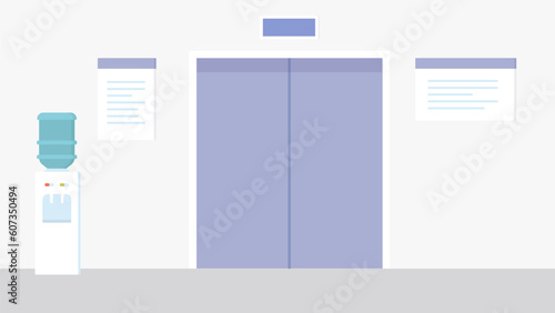 Office or business center hall with elevator doors. Workspace illustration. Corridor interior with lift. Flat cartoon vector. 