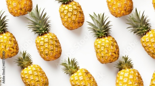 pineapples with white background top view Created With Generative AI Technology