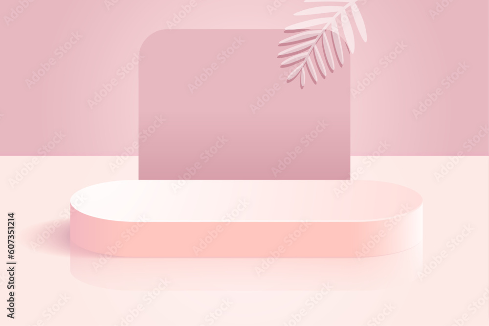 Realistic 3d cylinder pedestal podium with pink color. Abstract vector rendering geometric platform. Product display presentation. Minimal scene.