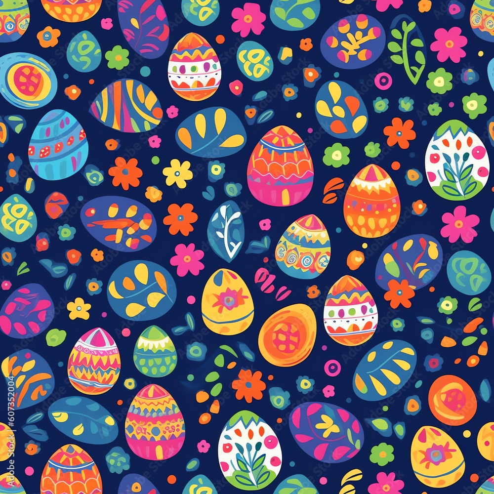 Generative AI Spring easter pattern with cute elements - decorated eggs and flowers. Vector illustration in flat cartoon style Generative AI Spring easter pattern with cute elements - decorated eggs and flowers. Vector illustration in flat cartoon style