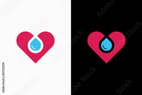 heart and water drop logo vector premium template