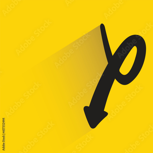 turn down doodle arrow on yellow background