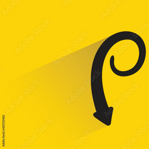 turn down doodle arrow on yellow background
