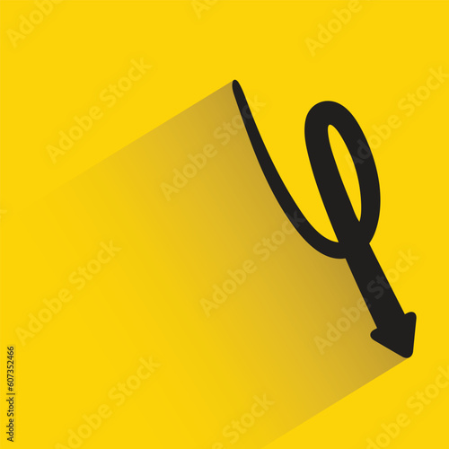 turn down doodle arrow on yellow background