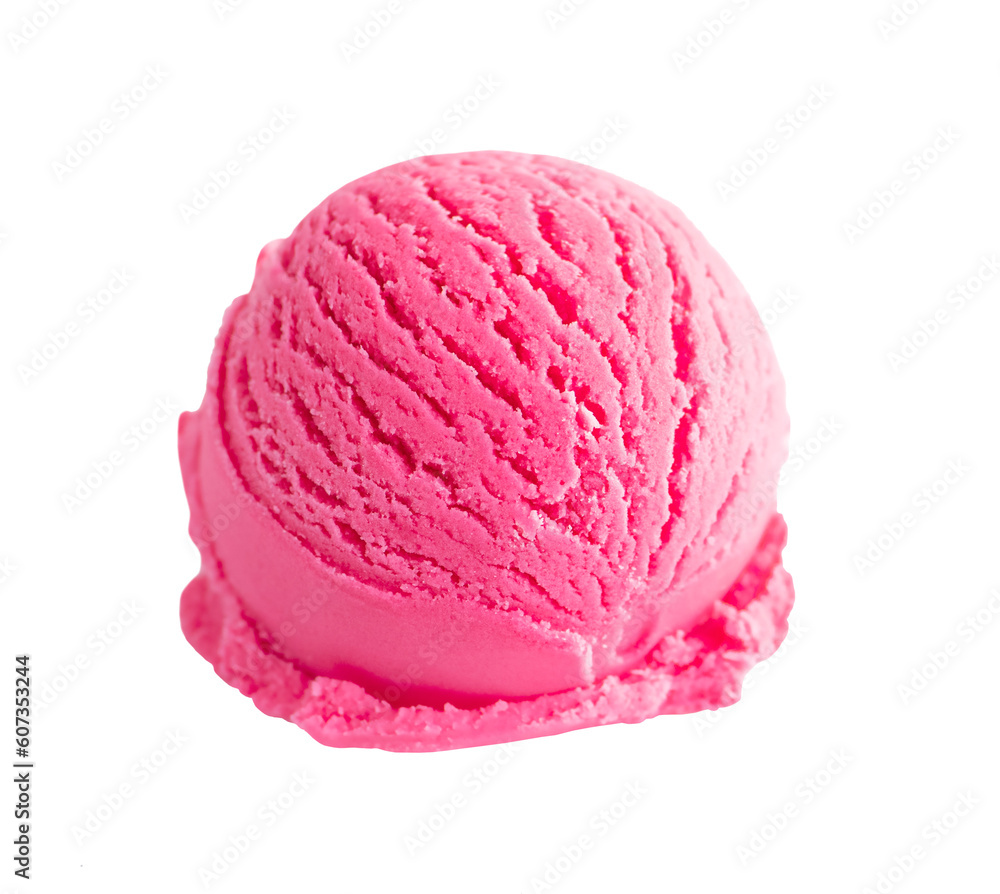 One ball of pink strawberry ice cream isolated on white background One ball of pink strawberry ice cream isolated on white background