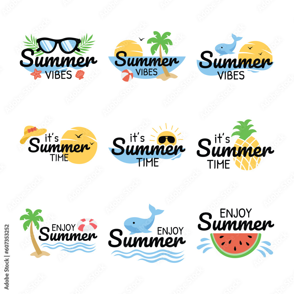 Set of summer sticker label vector Set of summer sticker label vector