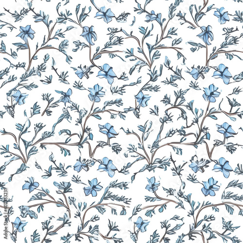 Generative AI Seamless pattern with blue floral ornament, oriental style background