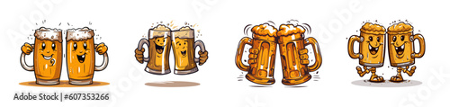 Two glasses of beer. Funny cartoon vector illustration.