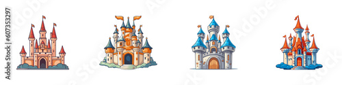 Cartoon castle set. Vector illustration.