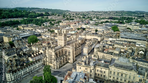 Aerial drone shot of the Oxford cityscape with the Oxford University, England