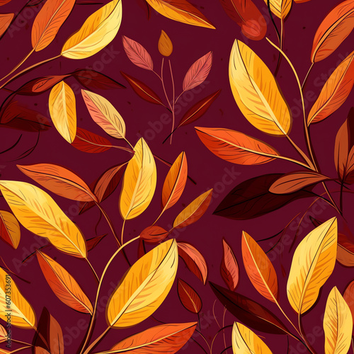 Generative AI New collection vector illustration with autumn leaves on on colorful background