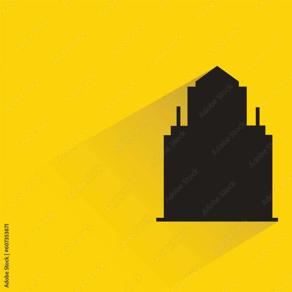 silhouette city building icon with shadow on yellow background