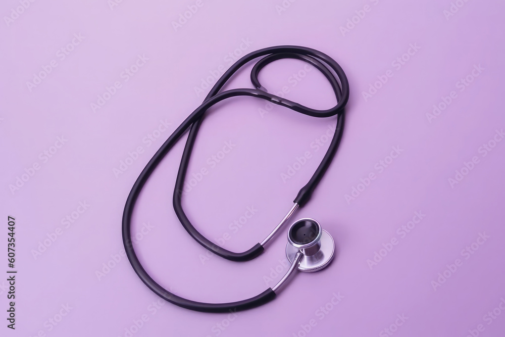 Stethoscope isolated on lilac neutral background. Generative AI