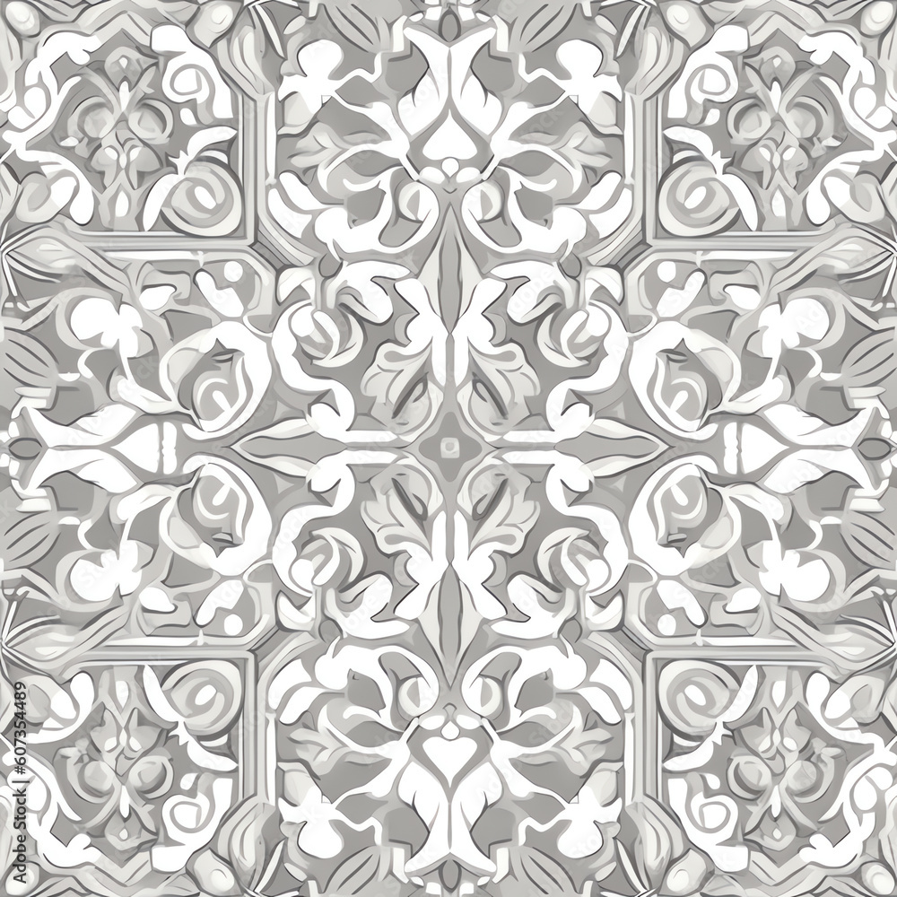 Generative AI Traditional Italian ceramic ornate in neutral beige and grey colors, hand drawn seamless vector pattern