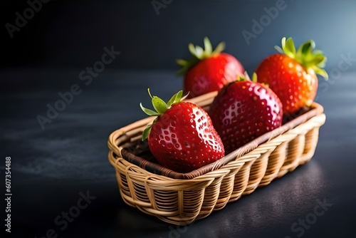 strawberry fruit in the basket  dark background made with generative AI