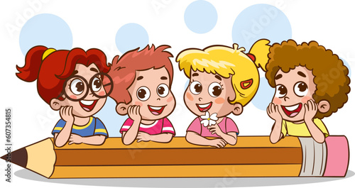 kids writing with a big pen cartoon vector