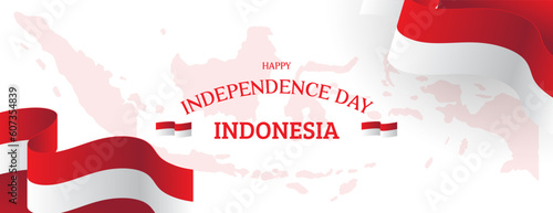 Banner dedicated to Indonesia's independence day with a map and flag