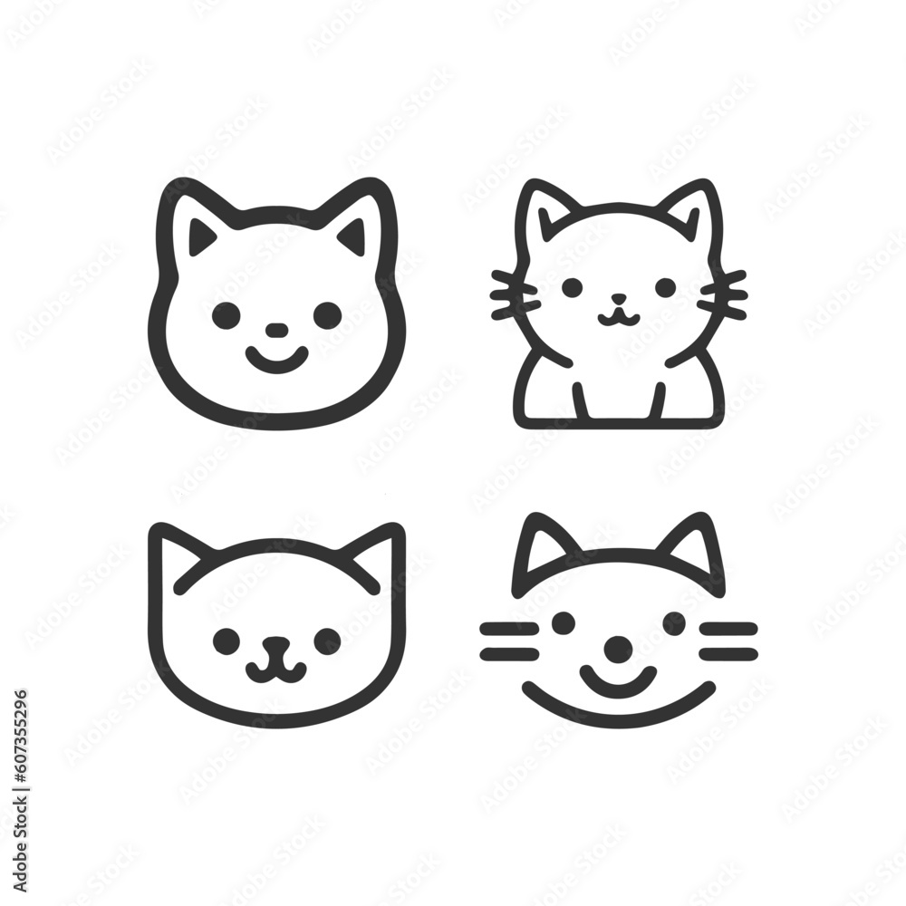 Cartoon cat, kitten face line vector icon set isolated Cartoon cat, kitten face line vector icon set isolated