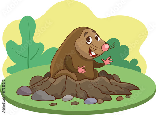 Funny Mole as Forest Animal Peeping Out from Earth Hole Vector Illustration photo