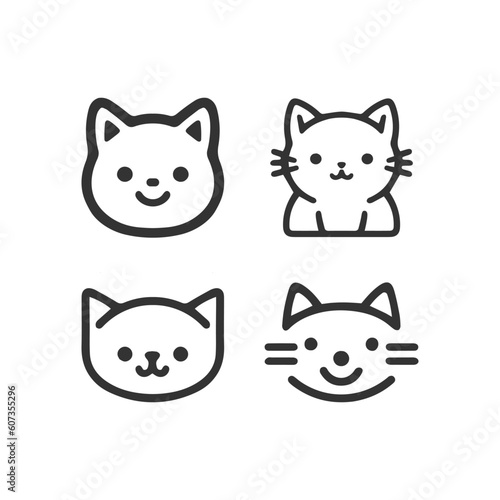 Cartoon cat, kitten face line vector icon set isolated