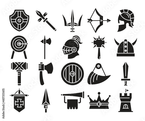 medieval weapon icons set vector illustration