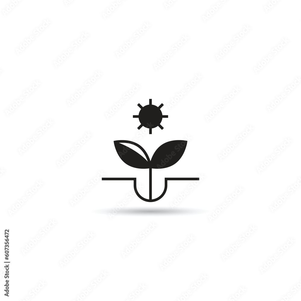 sprout and sun icon on white background sprout and sun icon on white background