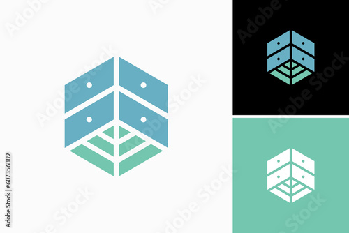 hexagon wooden wardrobe logo vector premium template