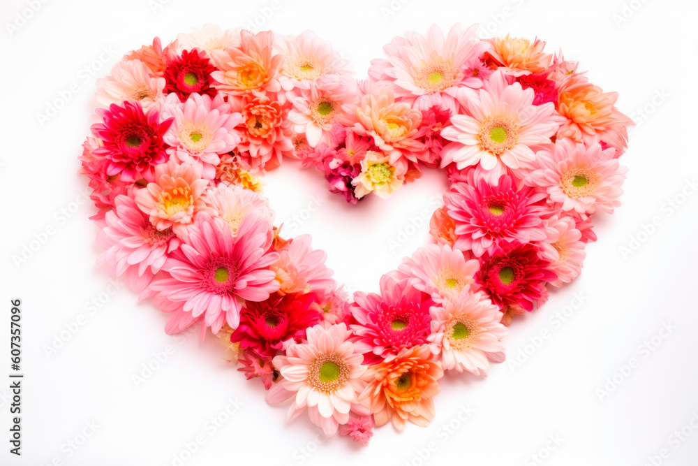 Heart-shaped red and pink flower arrangement. Wedding concept, Birthday concept, Congratulations concept. Women's Day, Mother's Day, Valentine's Day. Generative AI. Heart-shaped red and pink flower arrangement. Wedding concept, Birthday concept, Congratulations concept. Women's Day, Mother's Day, Valentine's Day. Generative AI.