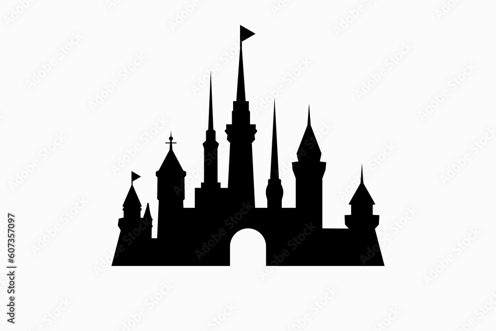 Obraz premium disneyland castle buildings silhouettes logo vector premium template