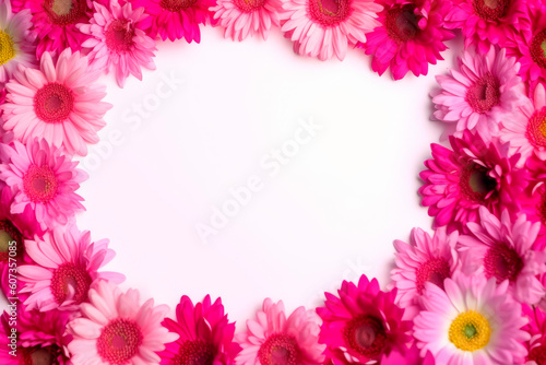 Red and pink flower frame layout with text space, copy space. Wedding concept, Birthday concept, Congratulations concept. Women's Day, Mother's Day, Valentine's Day. Generative AI.