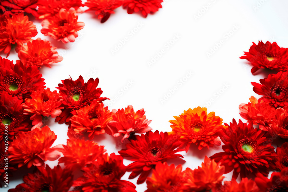 Red flower frame layout with text space, copy space. Wedding concept, Birthday concept, Congratulations concept. Women's Day, Mother's Day, Valentine's Day. Generative AI. Red flower frame layout with text space, copy space. Wedding concept, Birthday concept, Congratulations concept. Women's Day, Mother's Day, Valentine's Day. Generative AI.